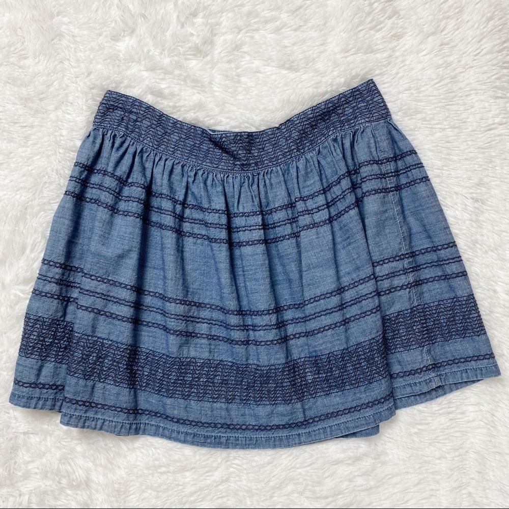 AEO Blue Embroidered Denim Mini Skirt Size:  8